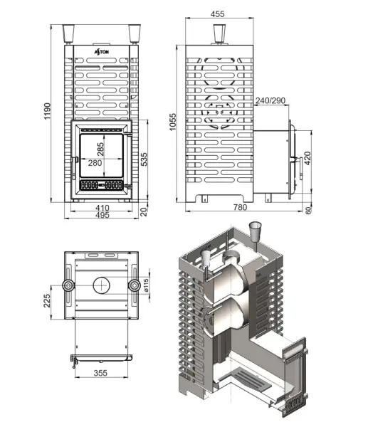 Фото Печь для бани ASTON 30 INOX (320) Long в магазине Woodson
