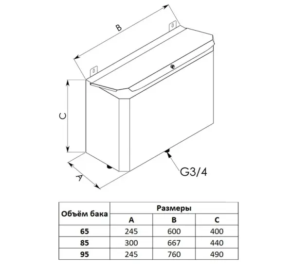 Бак выносной горизонтальный — 95 л — 1 мм AISI 304 — гарантия 3 года