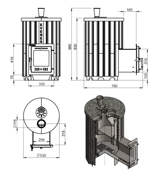 Фото Печь для бани Эверест "Steam Master" 18 НЕРЖ. (210М) Ламель Рваный камень, S-20 в магазине Woodson
