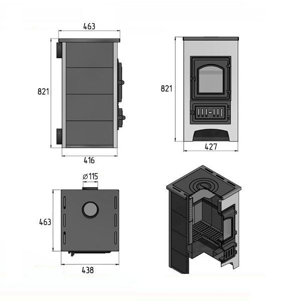 Фото Печь-Камин ВЕЗУВИЙ ПК-01 (270) с плитой и т/о беж. 9 кВт (150 м3) Ø 115 мм в магазине Woodson