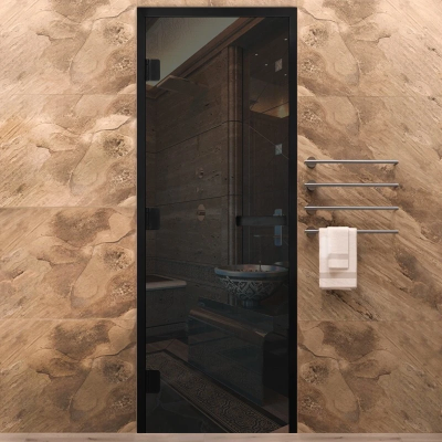 Дверь Хамам Элит серая 1900*700, L, цвет черный матовый