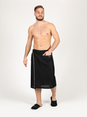 Килт мужской Woodson, чёрный лён с серой полосой (50-52)