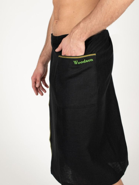 Килт мужской Woodson, чёрный лён с цветной полосой (50-52) Килт мужской Woodson, чёрный лён с цветной полосой (50-52)