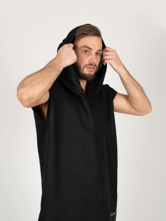 Рубаха банщика Woodson, чёрный лён с цветной полосой (46-48)  