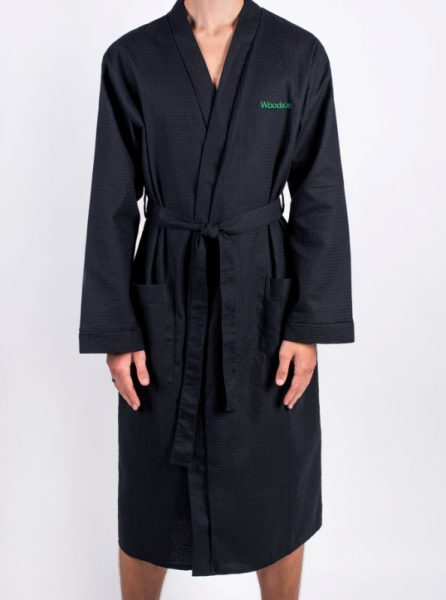 Халат Woodson, вафельный с планкой, р.50-52, чёрный