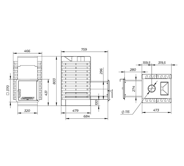 Фото Печь банная "РАДА ТЕРМА 2026" ЗК 8мм 20L, дверца стальная в магазине Woodson