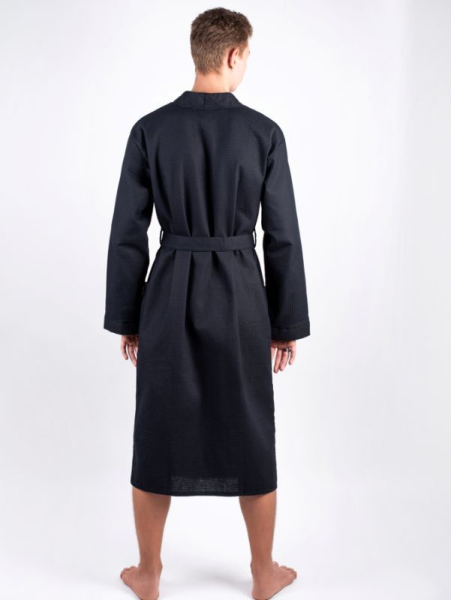 Халат Woodson, вафельный с планкой, р.46-48, чёрный